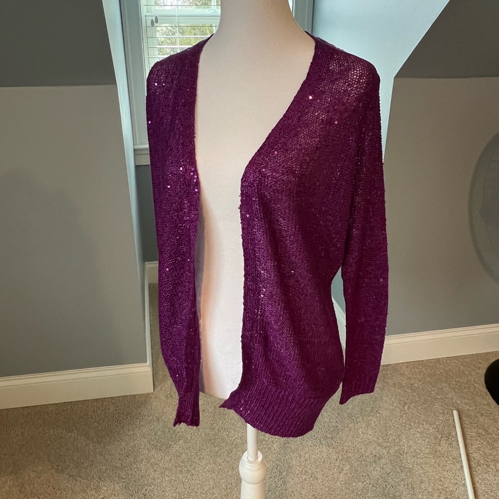 NWT Sparkly Sequined Purple Metaphor Open Front Sweater Size Small